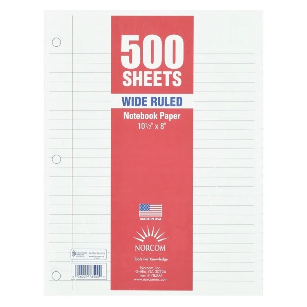 Norcom Wide Ruled Filler Notebook Paper, 500 Pages NWT